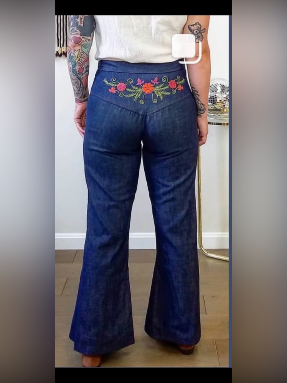 Vintage 1960’s Embroidered High-Waist Flare Jeans - Dark Blue